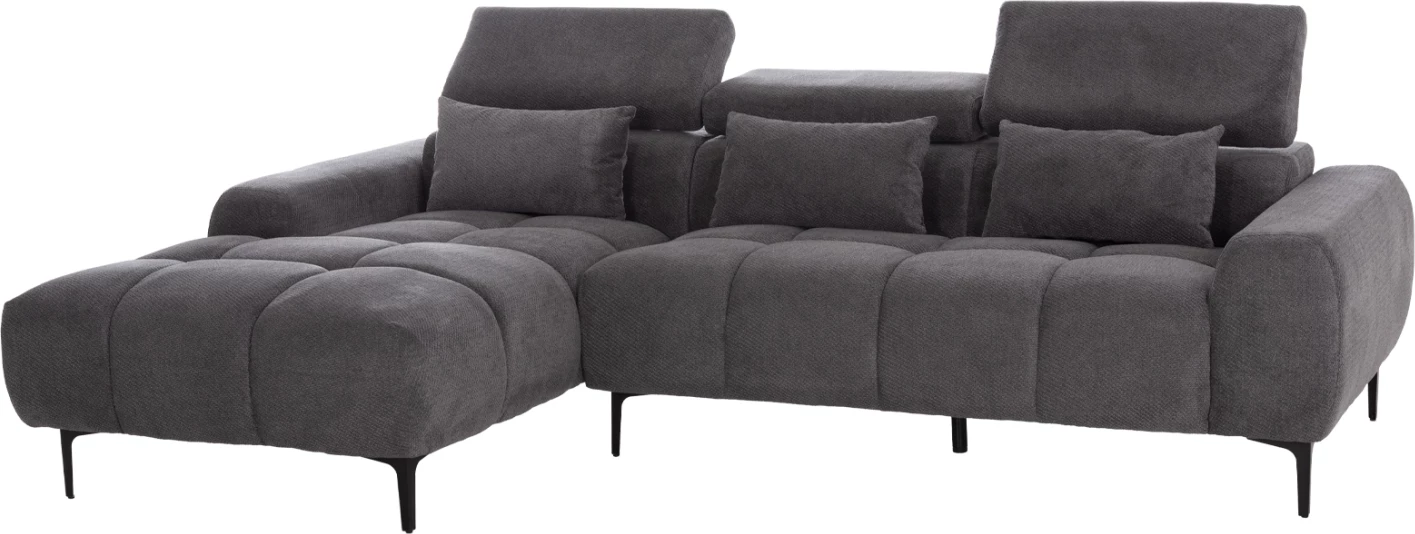 Këndsofa majtas DIVYA, material gri, 264x175x99cm