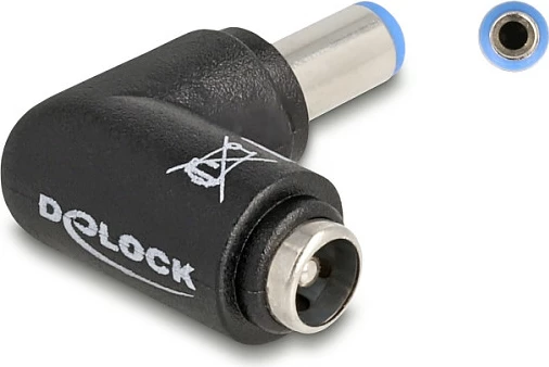 Adapter DC DeLOCK 5.5x2.1mm mashkull në 5.5x2.1mm femër, 90°, 20V, i zi