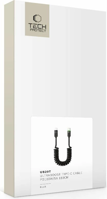 Kabllo USB-C Tech-Protect UB20T Ultraboost, 180cm, 100W, e zezë