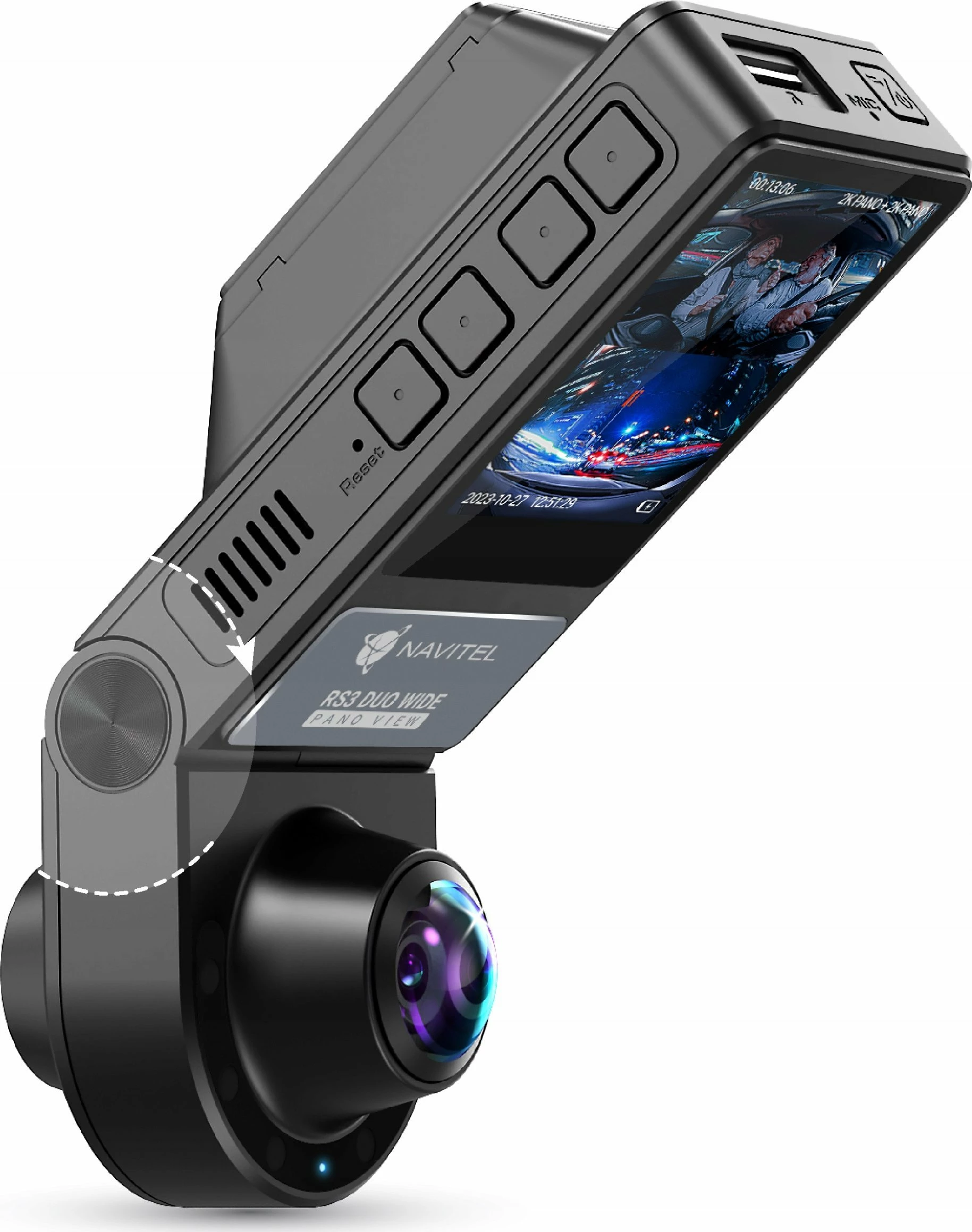 Video regjistrues për veturë Navitel RS3 Duo Wide 2K QHD, 2 kamera, microSD deri 512GB, ekran 2", i zi