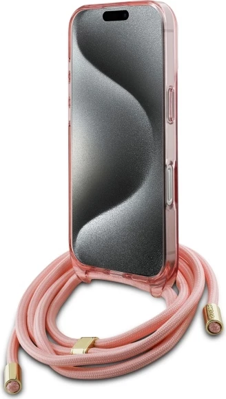 Mbështjellës Guess Crossbody Cord Script MagSafe për iPhone 16, Rozë