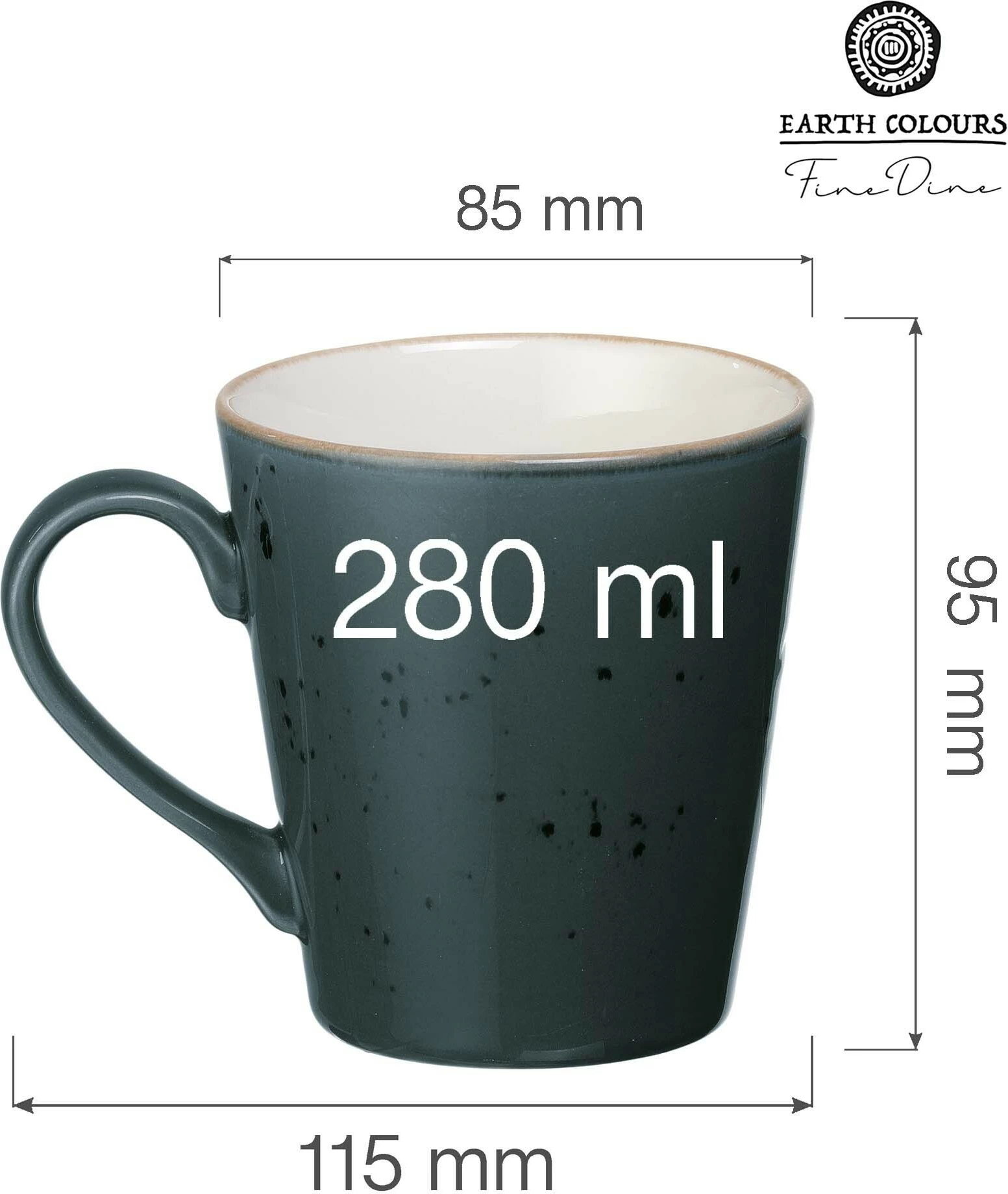 Mug Fine Dine Arando 280ml porcelan gri, set 6 copë