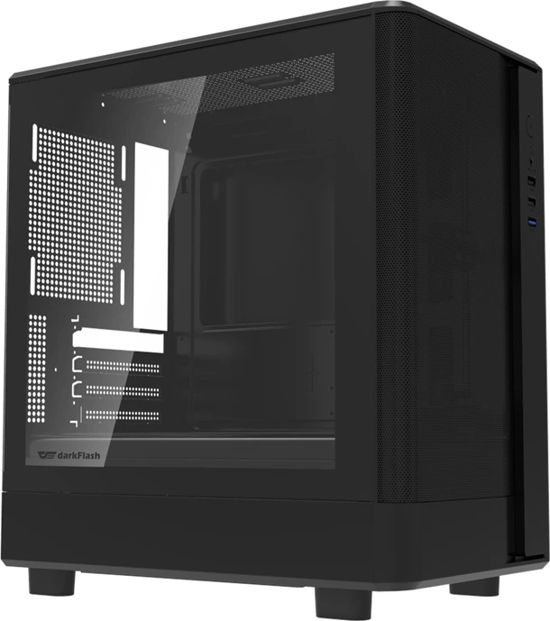 Kasë Darkflash DB330M Mesh Midi Tower mATX/ITX, deri 7 ventilatorë, radiator 240 mm, xham i temperuar, e zezë