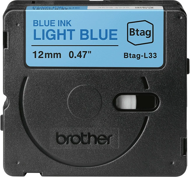 Kasetë shirit etiketash Brother Btag-L33, 12mm x 4m, për P-touch PT-N10/PT-N20/PT-N25BT, Blu në Blu të çelët
