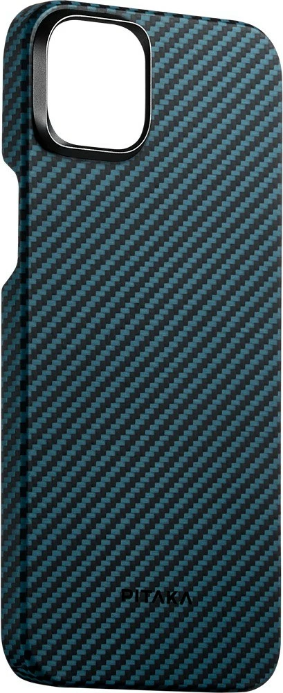 Mbështjellës Pitaka MagEZ Case 4 për iPhone 15 Pro, ultra i hollë 0.95 mm, MagSafe, fibër aramidi, Black/Blue Twill 6