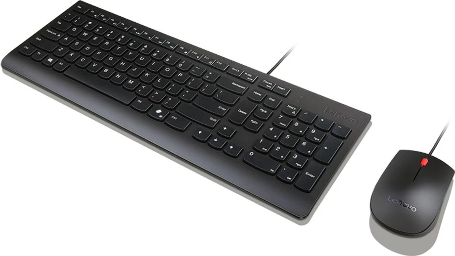 Komplet tastierë dhe maus Lenovo Essential Wired Combo 4X31R64400, USB me kabllo 1.8 m, QWERTY English (US), 1600 DPI, e zezë, komplet