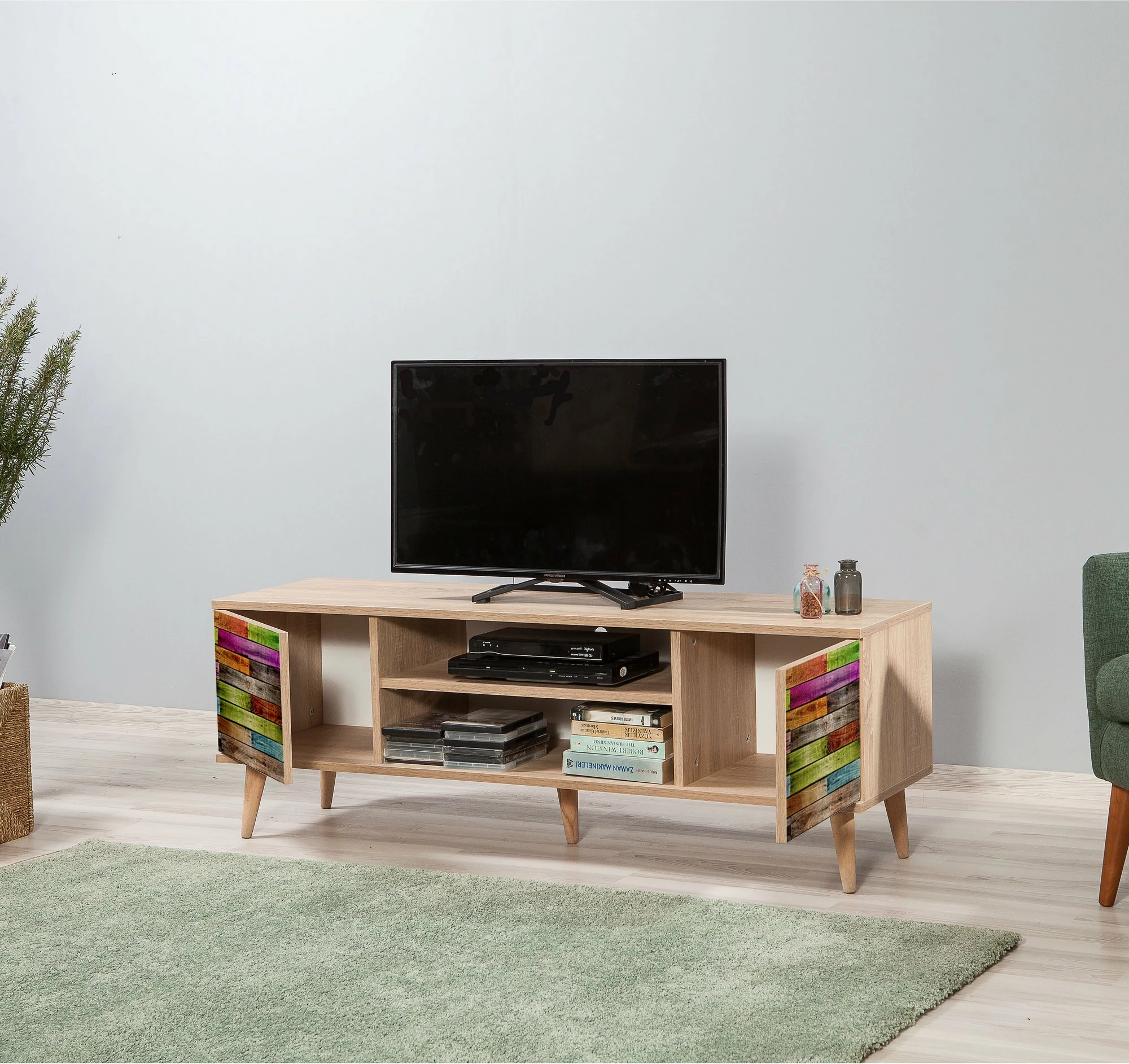 Komodë TV Truva, ngjyrë lisi Sonoma, 140x50x40cm