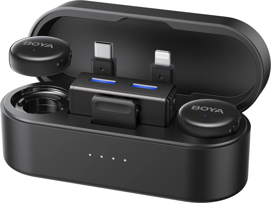 Set mikrofonash pa kabllo BOYA BOYALINK 3-02 2.4GHz USB‑C/Lightning, 2 transmetues, me kuti karikimi, i zi