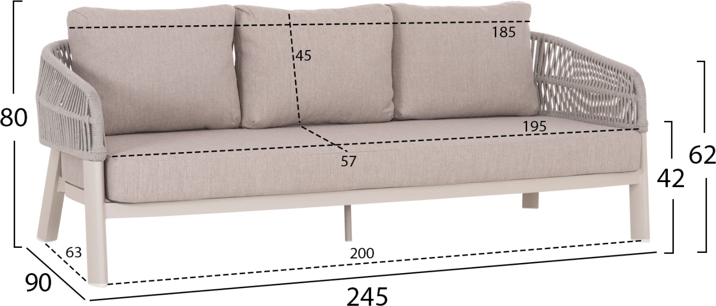 Set lounge për jashtë, 4 pjesë, MAHAL FH6424.02, alumin krem i bardhë, litar dhe olefin bezhë