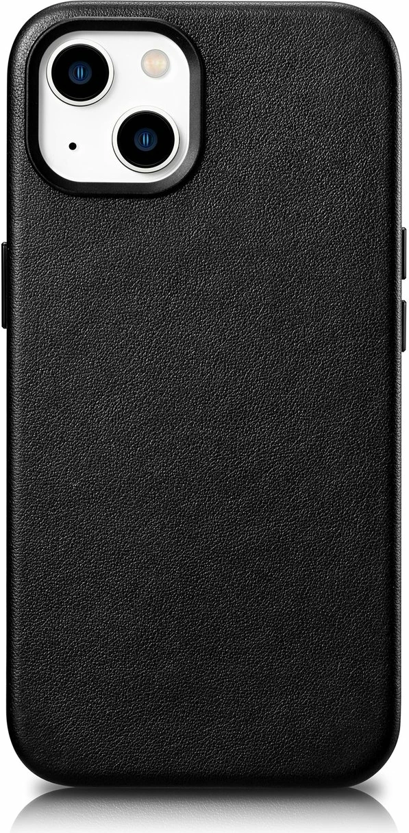 Mbështjellës iCarer për iPhone 14 Plus, lëkurë natyrale, MagSafe, zi