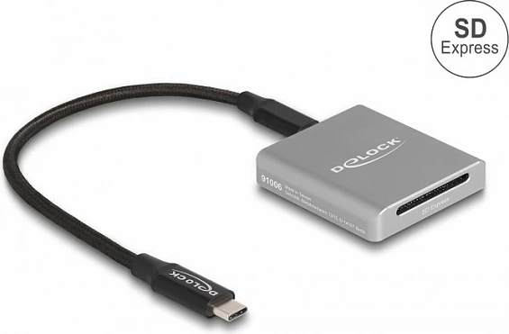 Lexues kartelash DeLOCK USB Type-C për SD Express (SD 7.1), 10 Gbit/s, alumin, gri