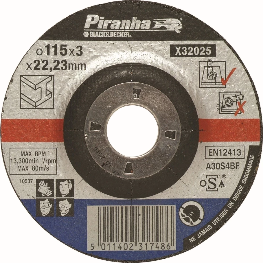 Disk prerës për metal Black&Decker Piranha X32025 115mm x 3.2mm vrimë 22.23mm, i zi