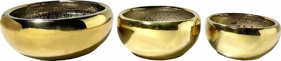 Set vazo dekorative prej qeramike, ngjyrë ari, 3 copë, 43x43x18 cm