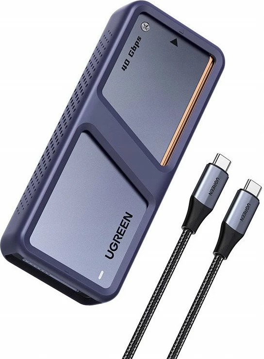 Kasë e jashtme për SSD M.2 NVMe Ugreen D703, USB4 40Gbps, 1x 2280 deri 8TB, me ftohje aktive, gri, me kabllo USB-C