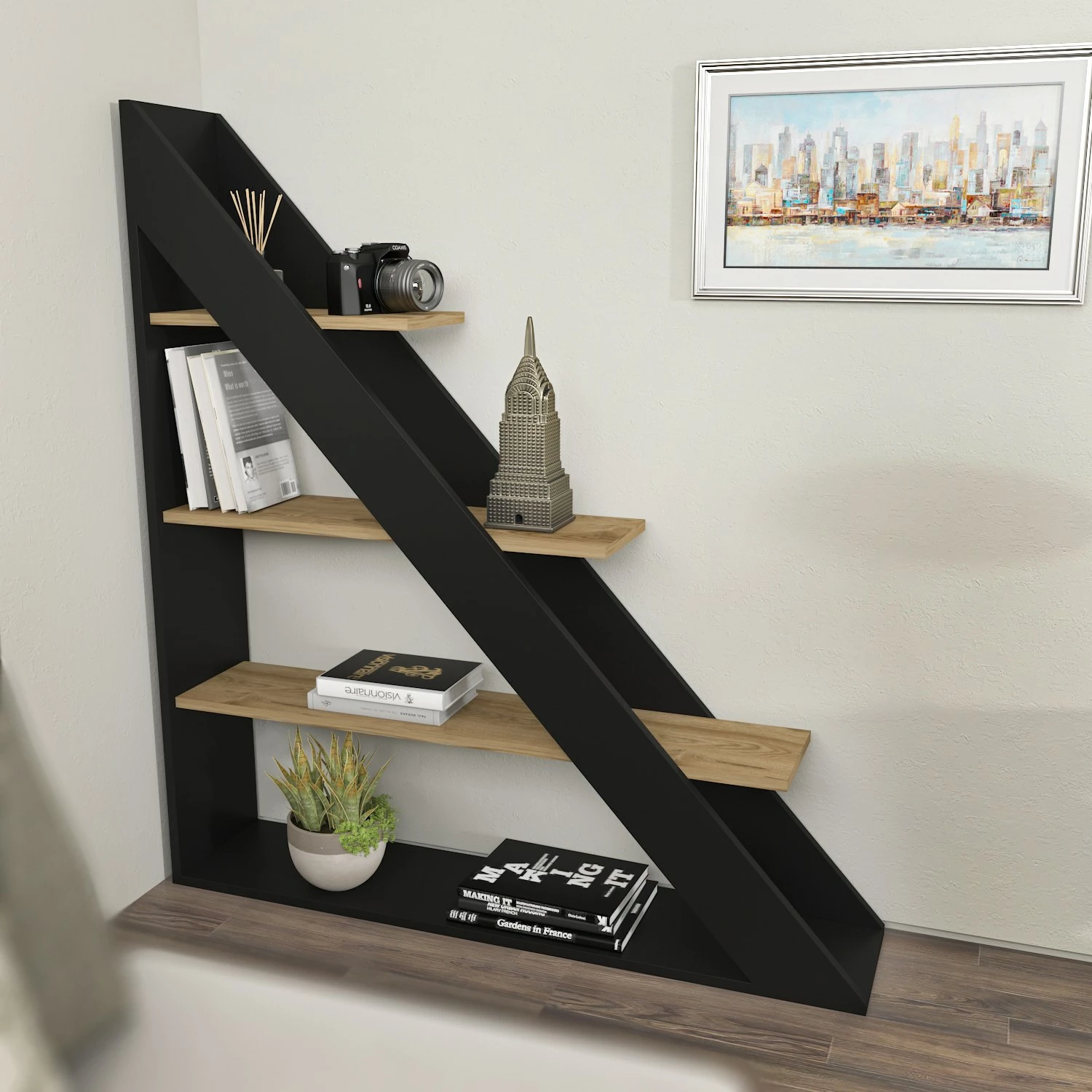 Raft librash Hanah Home, Pisagor, ngjyrë e zezë dhe lis
