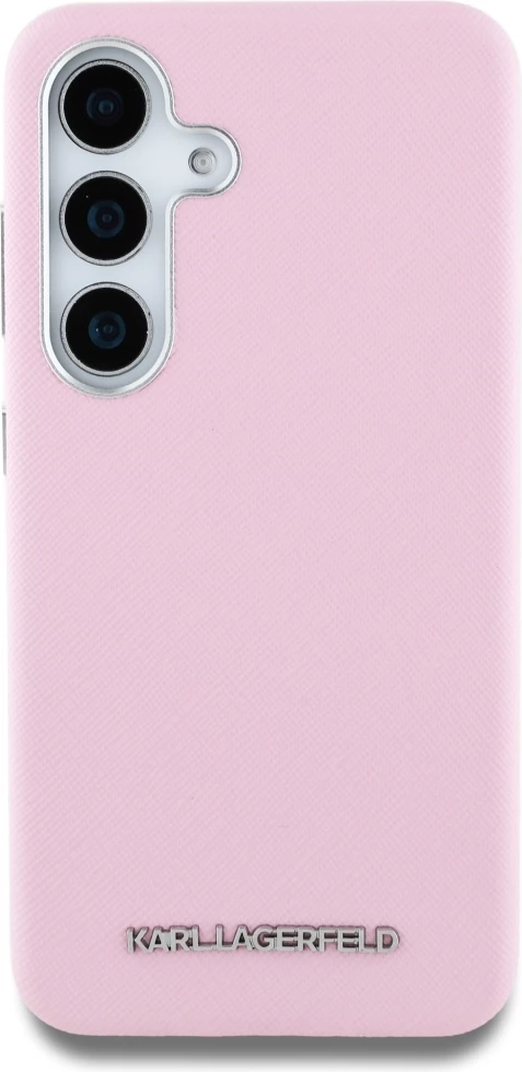 Mbështjellës Karl Lagerfeld Saffiano Full Wrapped Elongated Metal Logo MagSafe për Samsung Galaxy S25, Rozë