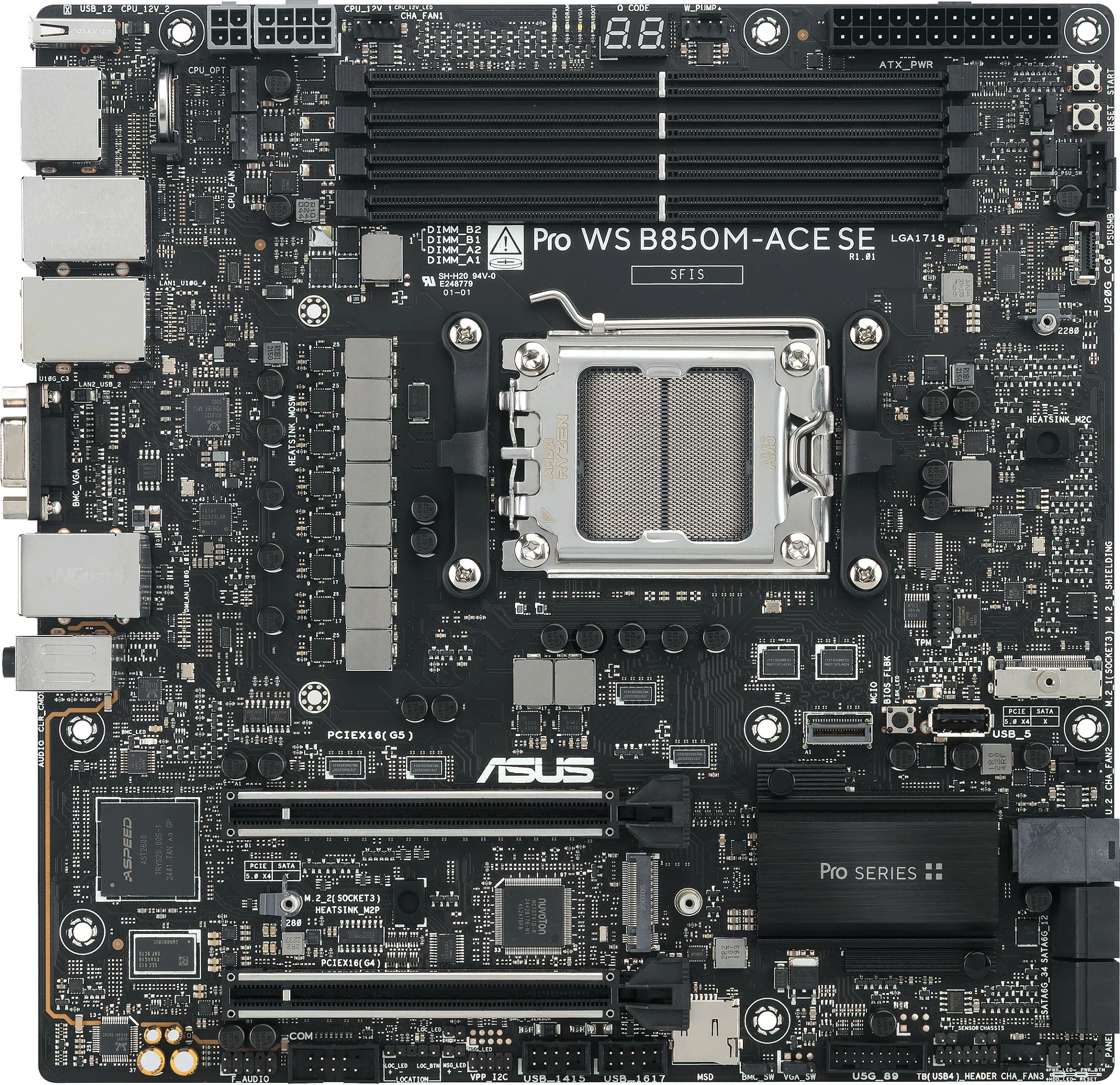 Pllakë amë ASUS Pro WS B850M-ACE SE, Socket AM5, DDR5 deri 256GB, PCIe 5.0, 10GbE/2.5GbE