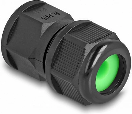 Kupler RJ45 DeLOCK feed-through, IP67, i papërshkueshëm nga uji dhe pluhuri, 38.5 mm, i zi