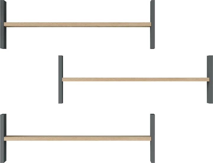 Raft muri Mento, ngjyrë lisi me antracit, 75.6x14.5x23.6cm