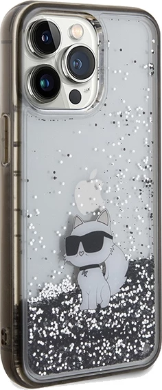 Mbështjellës Karl Lagerfeld Liquid Glitter Choupette për iPhone 13 Pro/13, Transparent, Silver