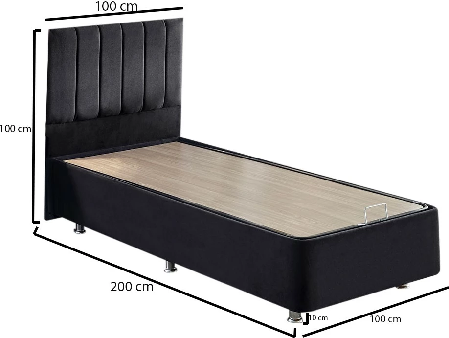 Baze krevati teke me taban dhe komodinë, ngjyrë e zezë, Hanah Home Ela Single, 100x200cm
