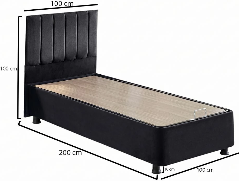 Baze krevati teke me taban dhe komodinë, ngjyrë e zezë, Hanah Home Ela Single, 100x200cm