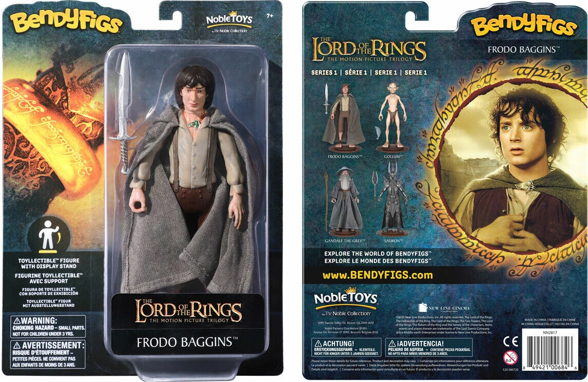Figurë koleksionuese Noble Collection Bendyfigs Lord of the Rings Frodo Baggins 18 cm, fleksibile, me bazë
