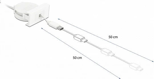 Kabllo USB DeLOCK Easy 45 Retractable, USB-A në USB-C, 0.62m, e bardhë