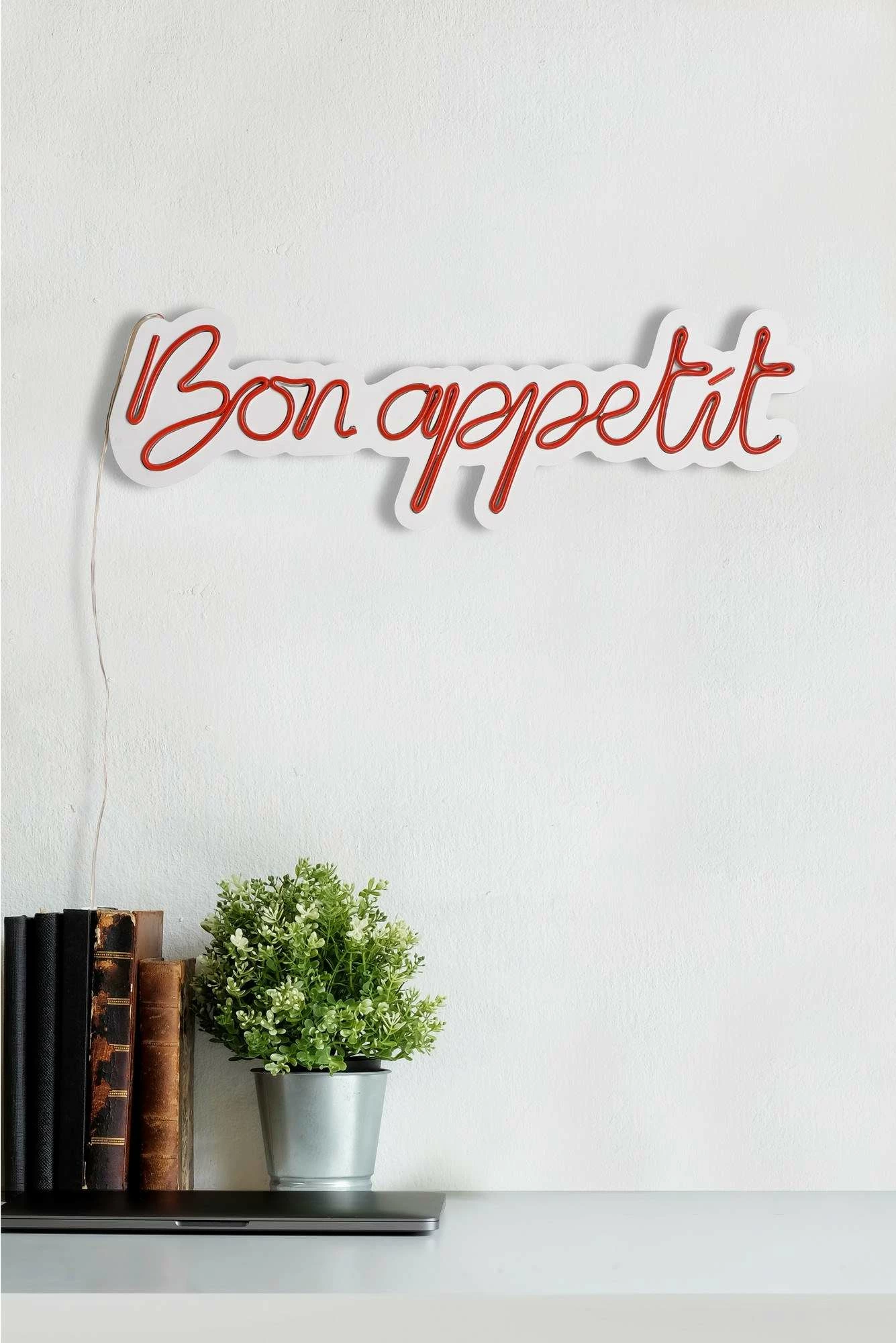 Dekor dritash LED plastike, 'Bon Appetit', ngjyrë e kuqe