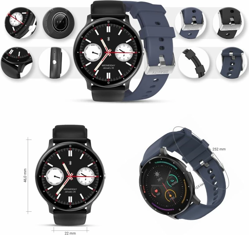 Smartwatch Gravity unisex, zi/kaltër