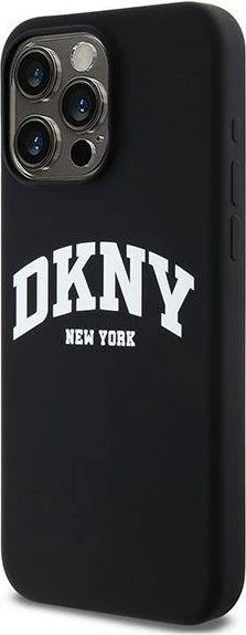 Mbështjellës DKNY Liquid Silicone me logo të bardhë, MagSafe, për iPhone 15 Pro Max, zi