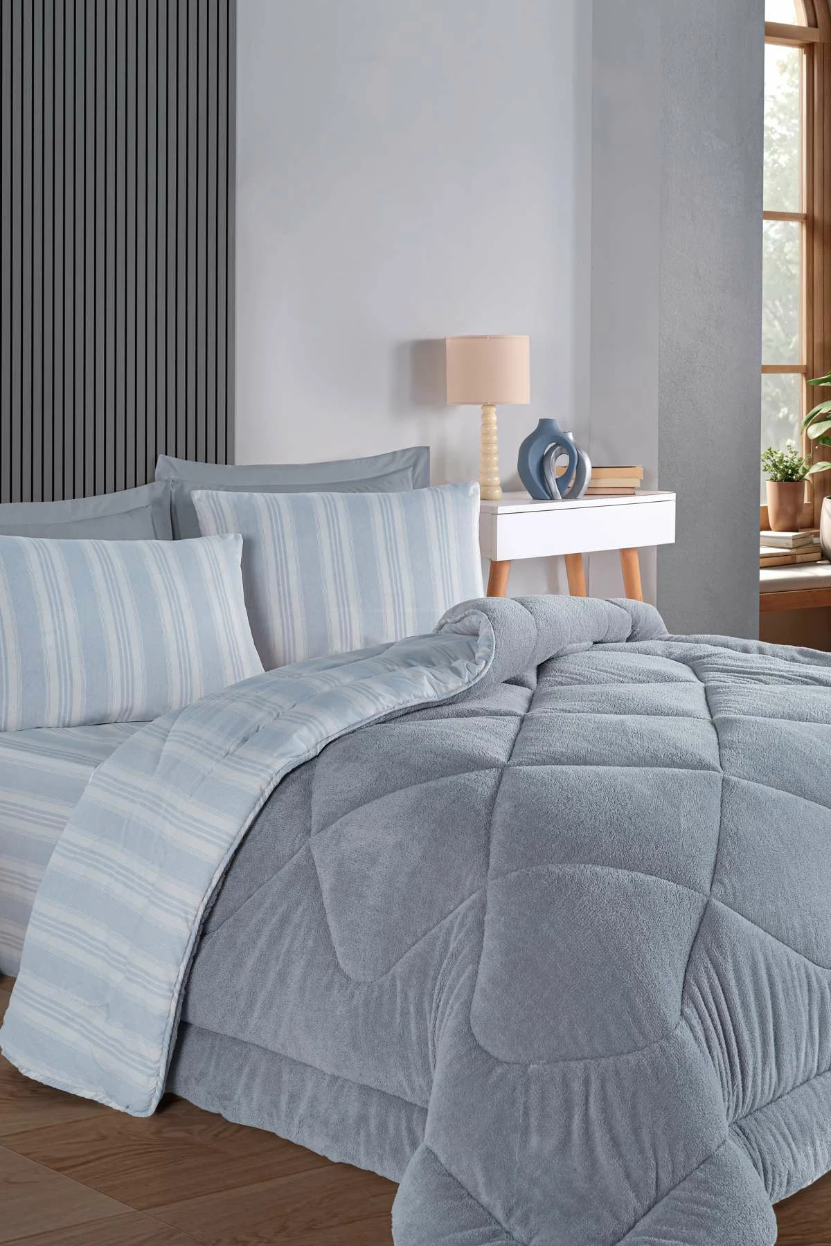 Set gjumi dopio L'essentiel, Soft Line, ngjyrë gri