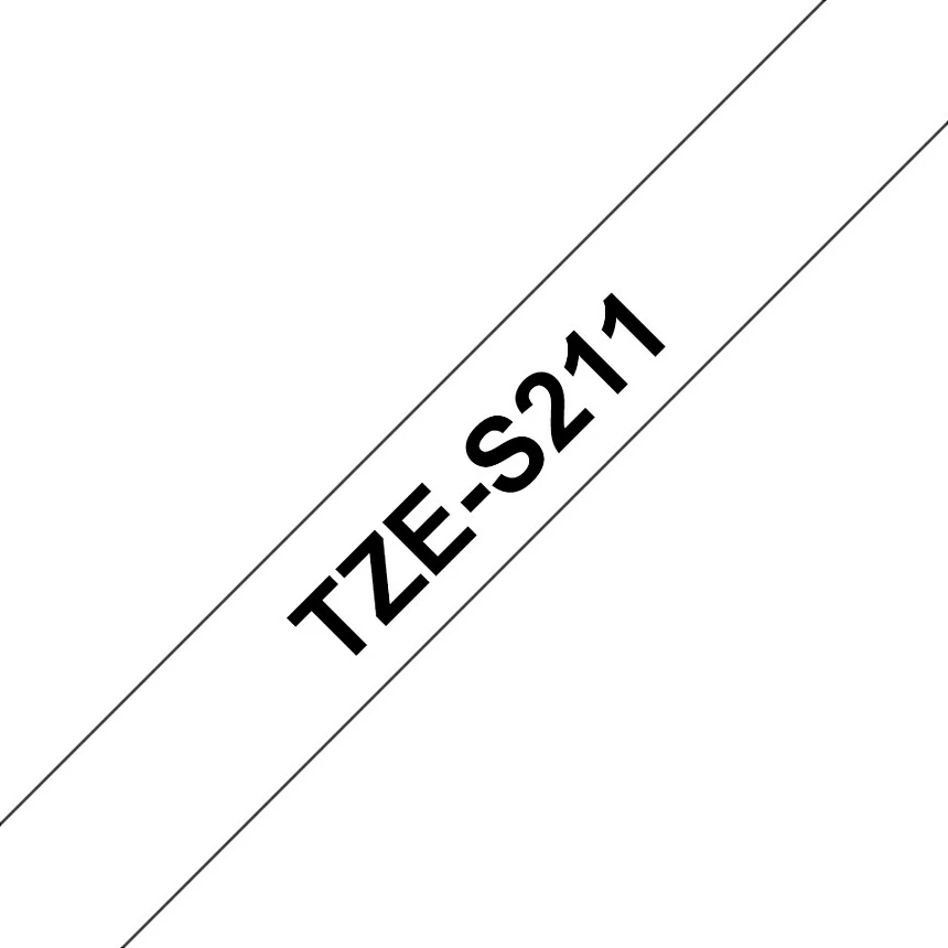 Shirit etikete Brother TZe-S211, TZ/TZe, 6 mm x 8 m, ngjitës i fortë, i zi