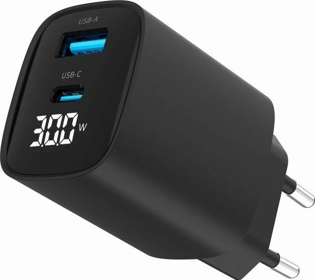 Mbushës Gembird USB QC3.0 Type-C 30W PD LCD, i zi