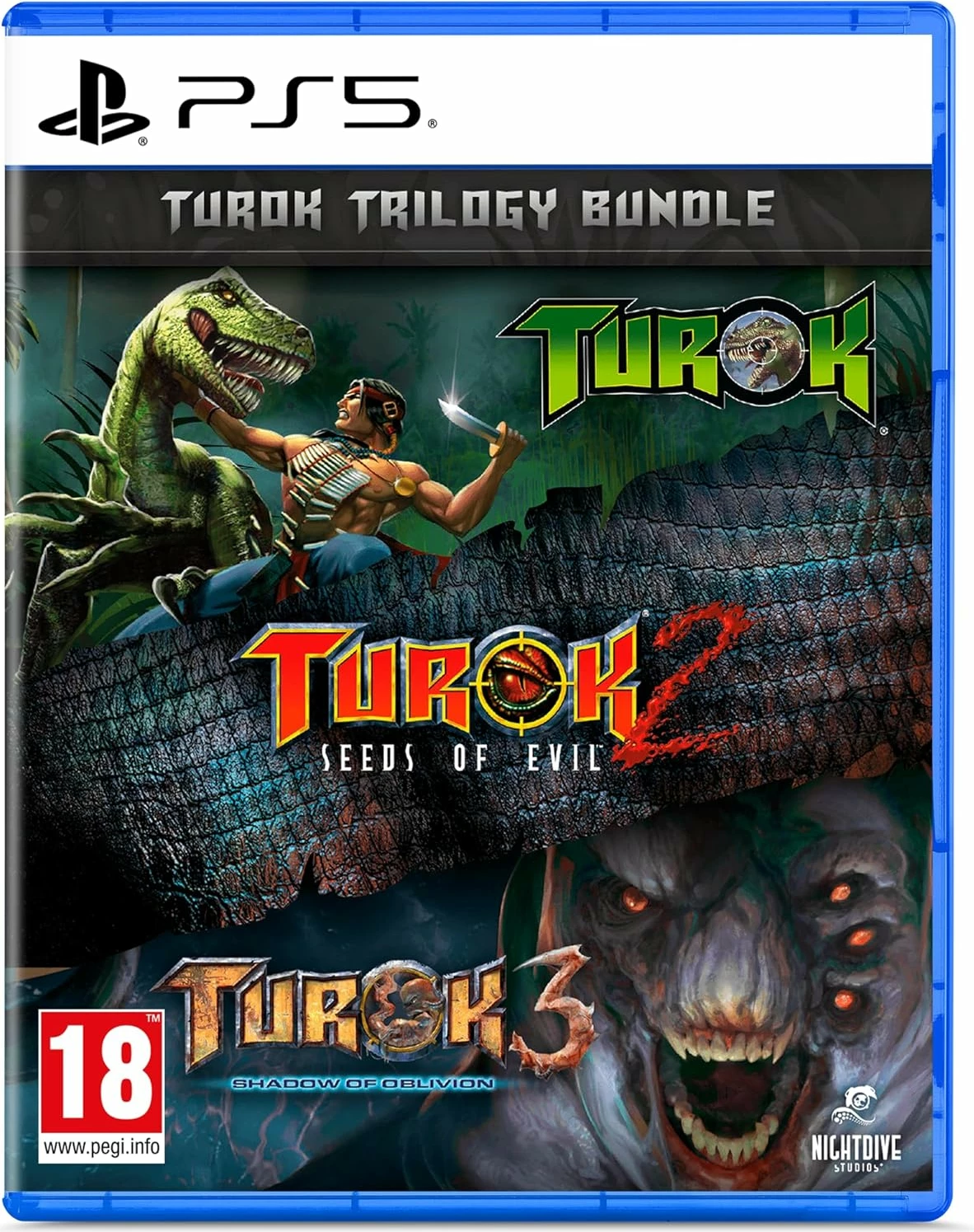 Lojë PS5 Atari Turok Trilogy Bundle, trilogji FPS e remasteruar, PEGI 18, paketë me 3 lojëra