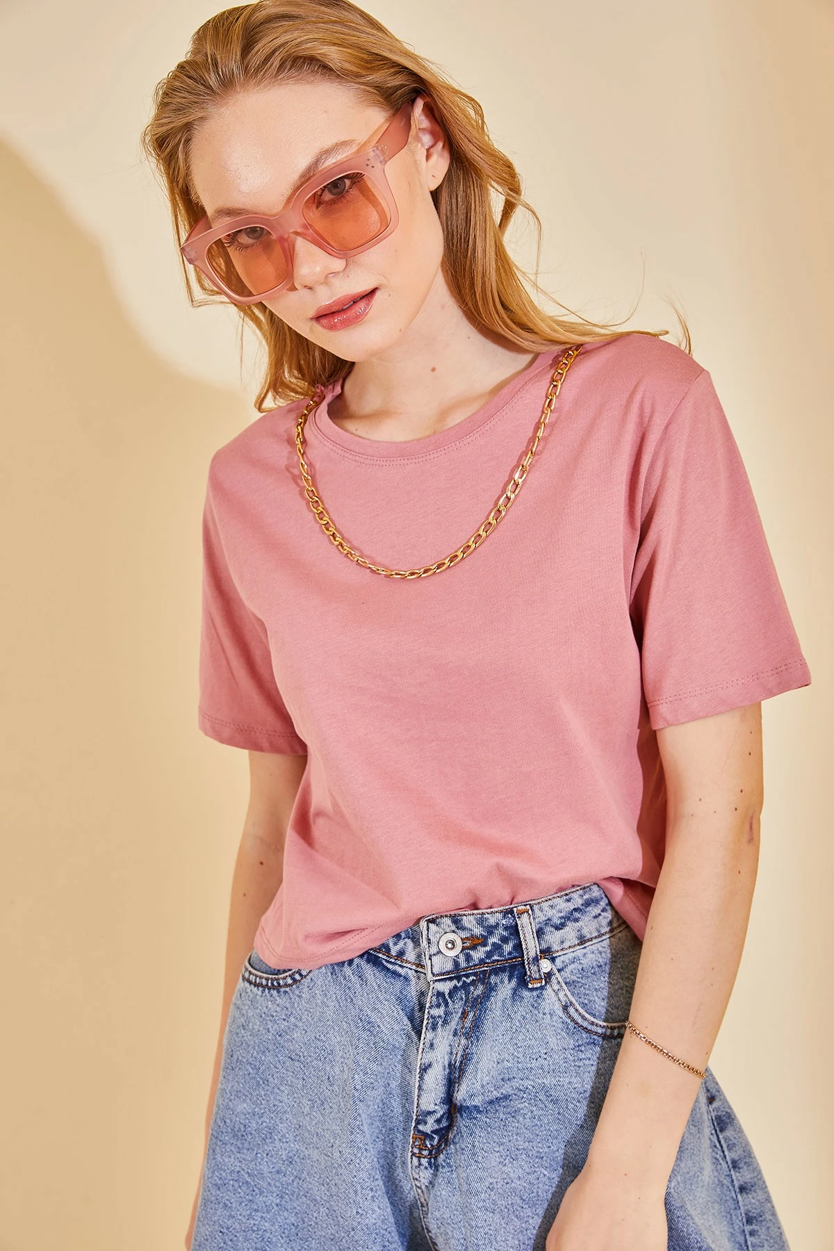 Bluzë për gra, pambuk 100%, ngjyrë pluhur, Jumeon X128101