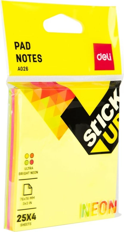 Deli Postit 76X76 100Fl Neon Mix 1/12 A02602