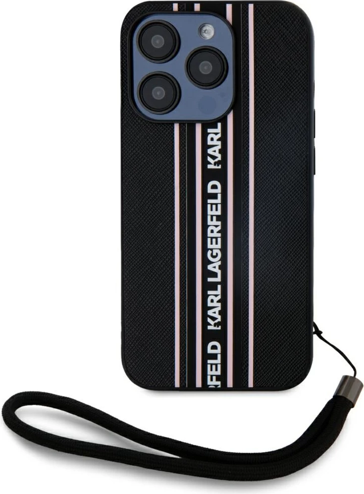 Mbështjellës Karl Lagerfeld Saffiano Athleisure Stripes Cord për iPhone 15 Pro, Rozë