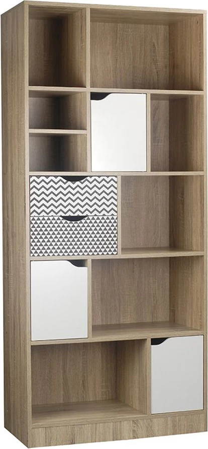 Raft librash Mintoni, sonoma, i bardhë me dizajn, 80x39x180