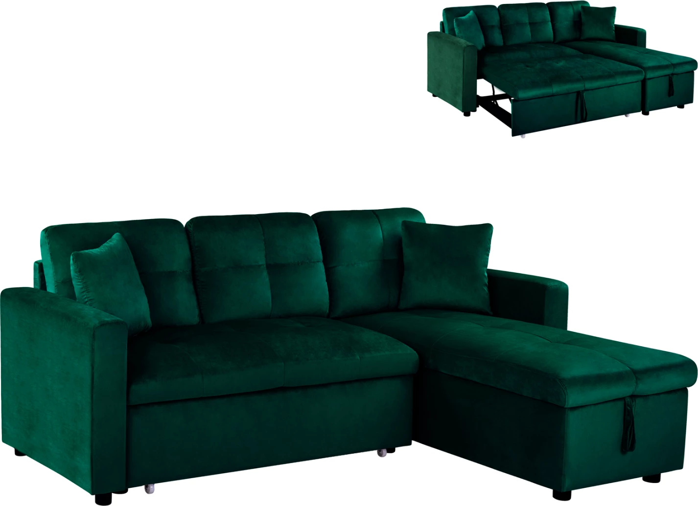 Divan qoshe që bëhet shtrat Wayne 224x147x85 FH3028.13 Kadife Jeshile Cipres