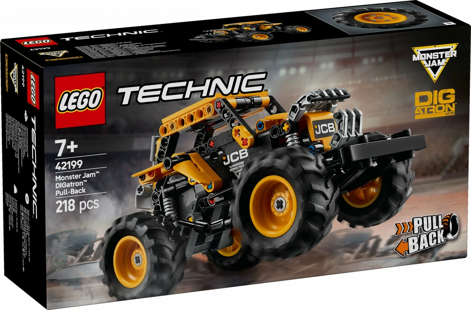 Set ndërtimi LEGO Technic 42199 Monster Jam DIGatron me motor tërheqës, 218 pjesë, verdhë/zezë
