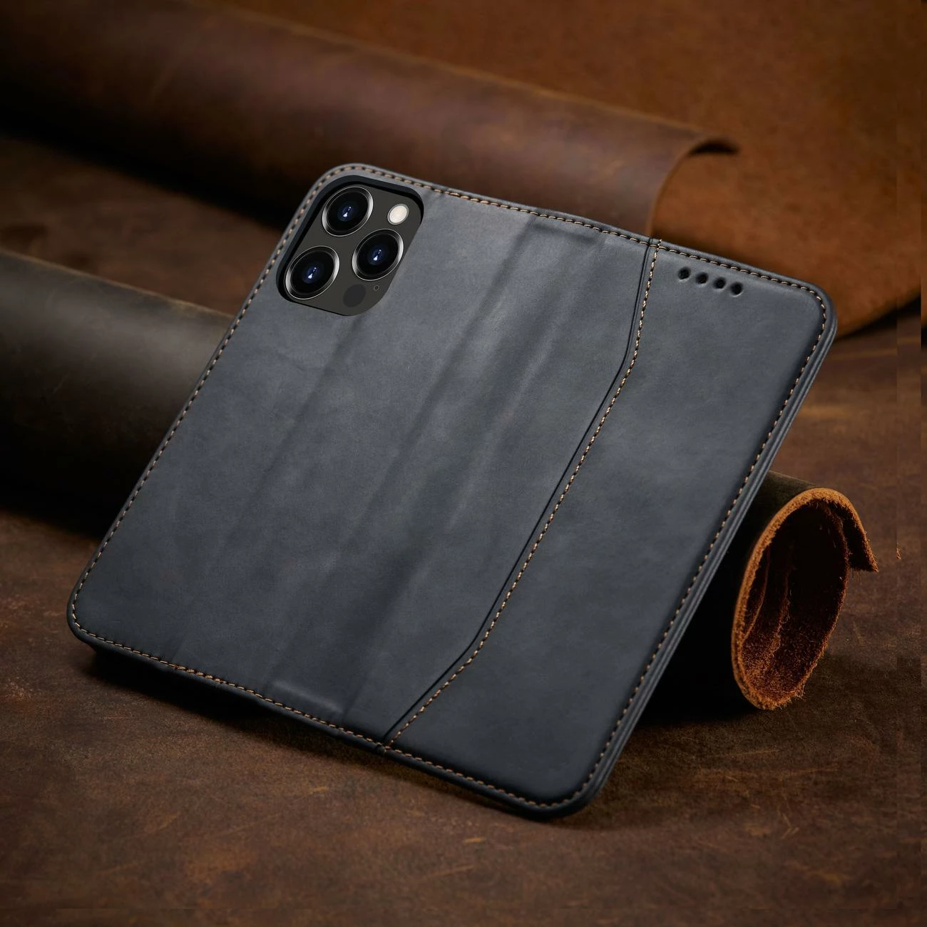 Mbështjellës Hurtel Magnet Fancy Case për iPhone 14 Pro Max, me kapak, portofol dhe qëndrim, e zezë