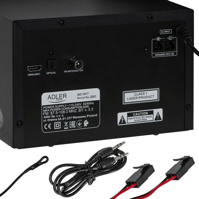Mini tower HI-FI Adler AD 1917 me Bluetooth, CD, USB, FM Radio, e zezë