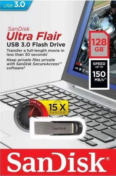 USB SanDisk Ultra Flair 128GB USB-A 3.0 metalik