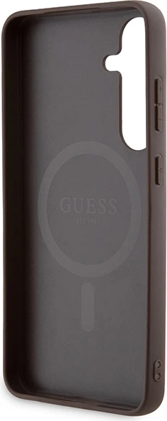 Mbështjellës Guess 4G Collection Leather Metal Logo MagSafe për Samsung Galaxy S24+, kafe