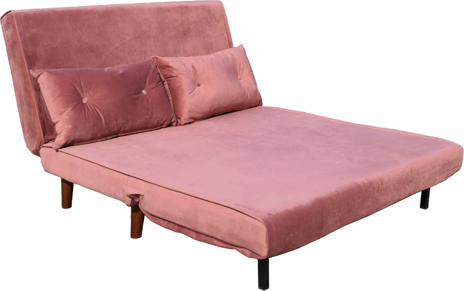 Divan i palosshëm dy ulëse, kadife rozë e zbehtë, 121x90x80