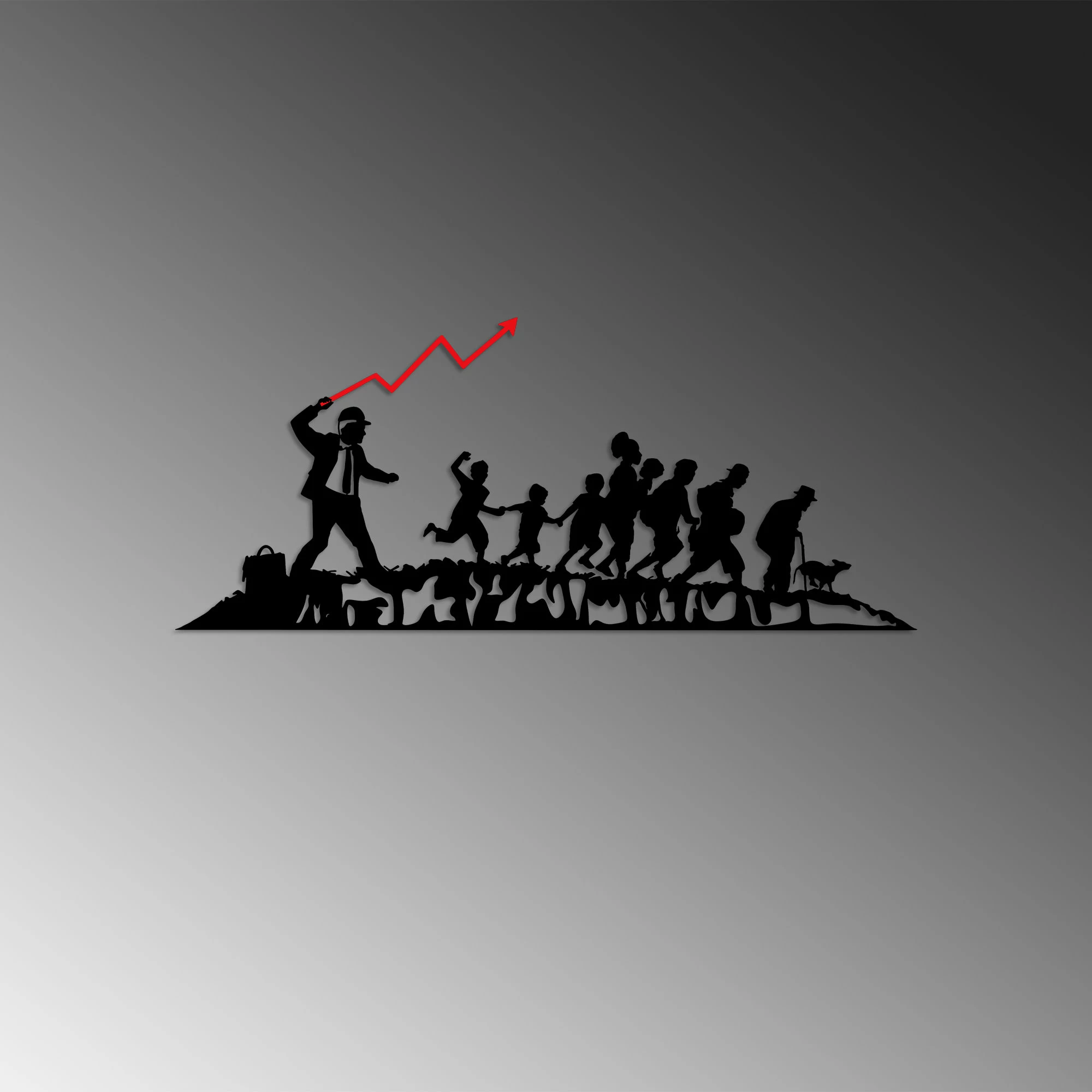 Aksesor dekorativ metalik për mur, Wallity Banksy - 4, i zi dhe i kuq, 30x70cm