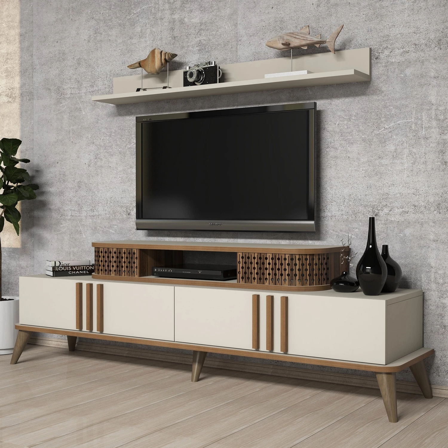 Komodë TV Hanah Home, Eylül, ngjyrë krem