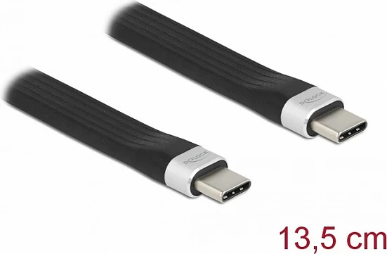 Kabllo USB-C DeLOCK FPC Flat Ribbon, USB 3.2 Gen 2, 13.5 cm, 10 Gbit/s, PD 3A, e zezë