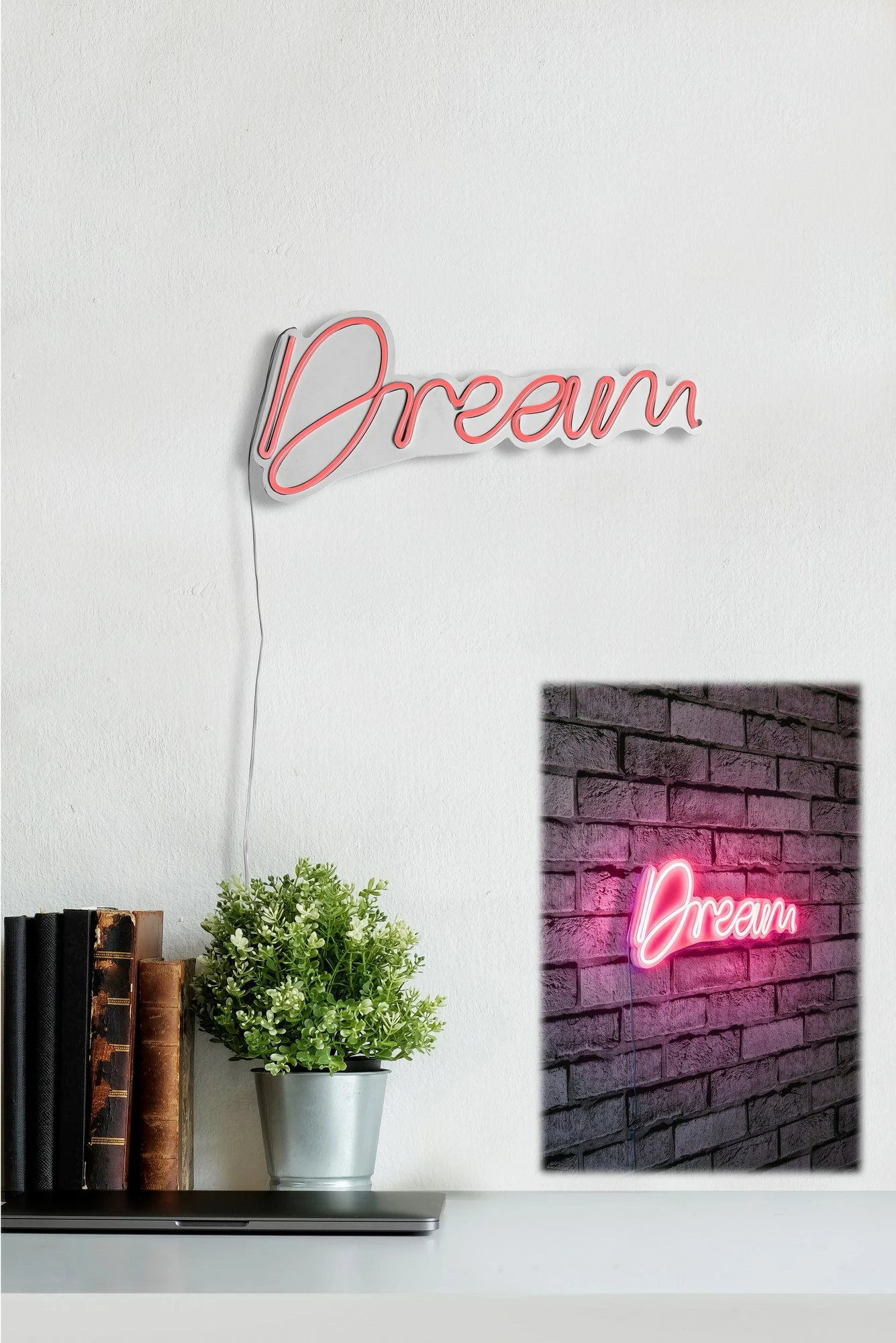 Dekor dritash LED plastike, ngjyrë rozë, Dream, 38x17x2 cm